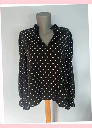 Blouse noire à pois Shein – Taille L – Manches longues avec froufrous élégants, marca: Shein, estado: Muito bom, tamanho: L / 40 / 12, €4.33, €5.25 inclui Proteção do Comprador Pro