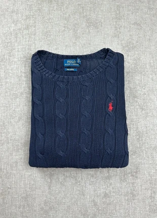 Pull Ralph Lauren torsadée | Taille M femme | bleu marine logo rouge, marca: Ralph Lauren, estado: Muy bueno, tamaño: M / 38 / 10, 50,00 €, 53,20 € Protección al comprador Pro incluida