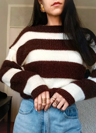Fluffy oversized striped sweater / brown, marque: Boutique Italiana, état: Neuf avec étiquette, taille: S / 36 / 8, 25,00 €, 26,95 € Protection acheteurs incluse