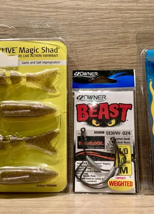 Owner : Hameçons Texans "Beast" + Lake Fork 4 Souples rares + Vitala - NEUFS sous blisters, marke: Owner Lake Fork et Ragot, zustand: Neu, mit Etikett, 15,00 €, 16,45 € inklusive Vinted-Käuferschutz