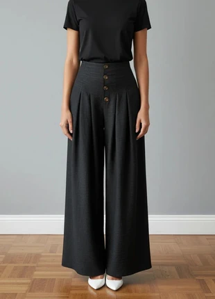 Pantalon large plissé vintage femme – coupe ample, couleur unie élégante, fermeture bouton, brand: Vintage Dressing, condition: Very good, size: M / 38 / 10, €24.99, €26.94 includes Buyer Protection