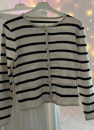Cardigan style marinière bleu et beige – chic et confortable, condition: New without tags, size: S / 36 / 8, €31.00, €33.25 includes Buyer Protection