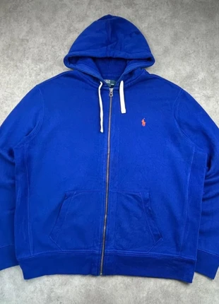 Pull / veste zippée à capuche Ralph Lauren bleu électrique logo brodé orange - taille XXL, brand: Ralph Lauren, condizioni: Ottime, taglia: XXL, €59.90, €63.60 include la Protezione acquisti Pro