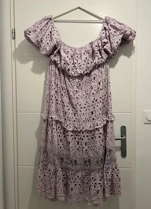 Robe épaules dénudées 100% coton mi-longue à broderie lila Asos Edition, marca: ASOS, estado: Nuevo sin etiquetas, tamaño: XL / 42 / 14, 15,00 €, 16,45 € Protección al comprador incluida