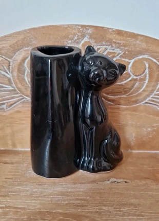 Pot / Vase Chat Noir Brillant - Céramique Épurée, condition: Good, €1.80, €2.59 includes Buyer Protection