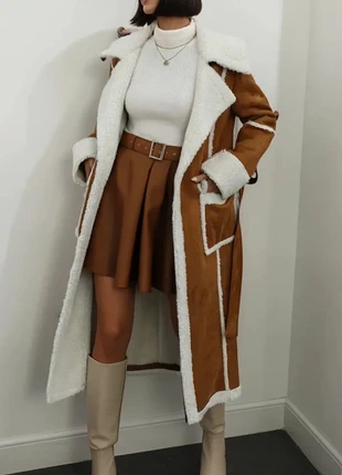 Manteau long imitation daim marron à doublure mouton blanche style bohème hiver, marke: Bain de Soleil, zustand: Sehr gut, größe: M / 38 / 10, 89,99 €, 95,19 € inklusive Vinted-Käuferschutz