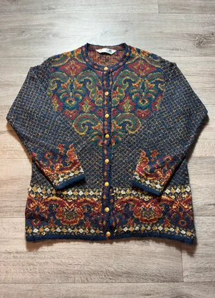 Cardigan St Michael Vintage femme fair isle bleu gris acrylique rétro 90s - Taille L, brand: St Michael, condizioni: Ottime, taglia: L / IT 44 / EU 40, €40.00, €42.70 include la Protezione acquisti