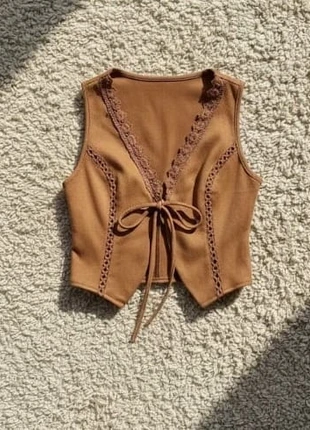 Gilet sans manches camel lacé – style bohème western chic, merk: Rodeva, staat: Heel goed, maat: S / 36 / 8, € 35,99, € 38,49 inclusief Kopersbescherming