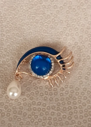 Broche œil avec larme en métal émaillée strass perle et Pierre, marca: Fantaisie, estado: Muito bom, €5.00, €5.95 inclui Proteção do Comprador Pro