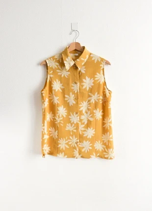 Yellow blouse with printed daisies | Haut avec marguerites imprimées, marque: Vintage, état: Très bon état, taille: M / 38 / 10, 8,00 €, 9,10 € Protection acheteurs (Pro) incluse