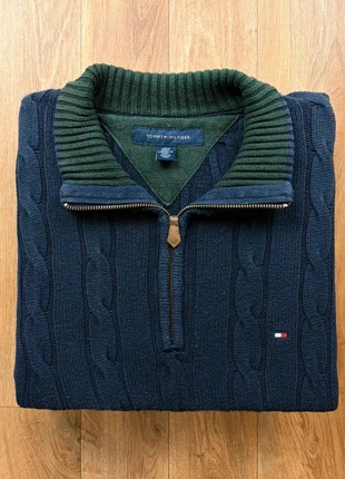 Pull Tommy Hilfiger torsadé Half zip 1/4 zip col camionneur | Bleu marine logo brodé | Taille S, brand: Tommy Hilfiger, condition: Very good, size: S, €50.00, €53.20 includes Buyer Protection Pro