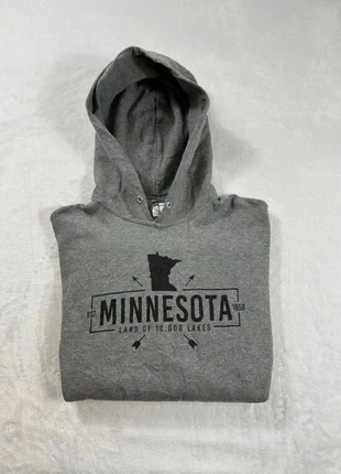 Pull sweat à capuche hoodie universitaire Jerzees Minnesota - Taille L Homme - Gris logo noir, marque: Jerzees, état: Bon état, taille: L, 3,00 €, 3,85 € Protection acheteurs incluse