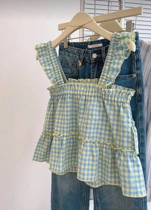 débardeur top bretelle vichy jaune bleu, marque: Shein, état: Neuf sans étiquette, taille: S / 36 / 8, 8,00 €, 9,10 € Protection acheteurs incluse