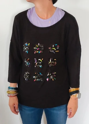 Pull fin noir CKS sequins multicolores – Taille L, marke: cks, zustand: Sehr gut, größe: L / 40 / 12, 8,00 €, 9,10 € inklusive Vinted-Käuferschutz