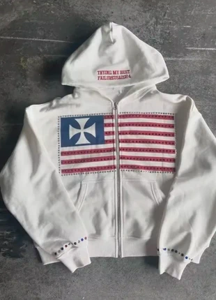 Pull à capuche drapeau USA y2k, marque: y2k, état: Très bon état, taille: M, 42,99 €, 45,84 € Protection acheteurs incluse