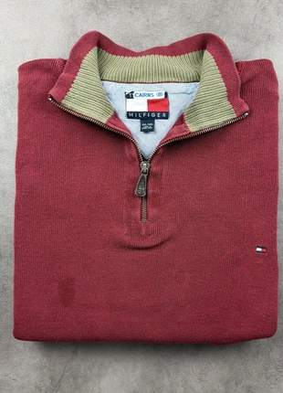 Pull Tommy Hilfiger Half zip 1/4 zip col camionneur Bordeaux logo brodé Taille XXL #B001 - 254, merk: Tommy Hilfiger, staat: Goed, maat: XXL, € 22,50, € 24,33 inclusief Kopersbescherming