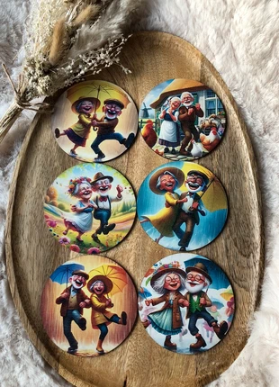 Set van 6 vrolijke “dansend oud koppel” onderzettend, merk: Merk, staat: Als nieuw, € 4,00, € 4,90 inclusief Kopersbescherming