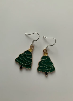 SALE! Green Christmas tree metal Christmas earrings, condition: Very good, £1.00, £1.75 includes Buyer Protection