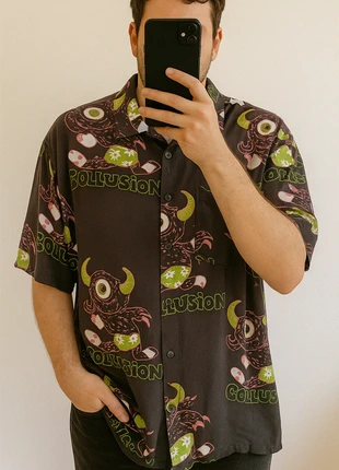 Chemise Collusion | Motif monstre vintage fluo Taille L, brand: Collusion, condition: Very good, size: L, €18.00, €19.60 includes Buyer Protection