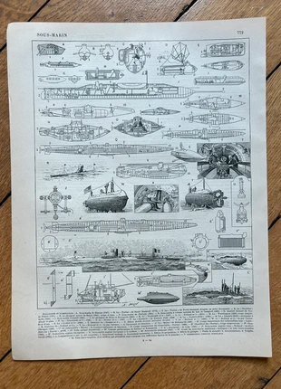 Planche illustrée vintage sur les sous-marins de la première guerre mondiale, staat: Veelgebruikt, € 9,00, € 10,15 inclusief Kopersbescherming Pro