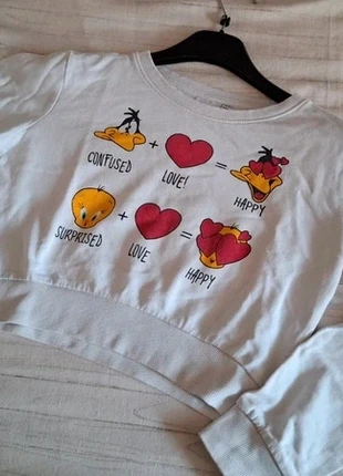 Looney Tunes felpa crop bianca girocollo donna in cotone con stampa, brand: Looney Tunes, condizioni: Ottime, taglia: XS / IT 38 / EU 34, €6.49, €7.51 include la Protezione acquisti