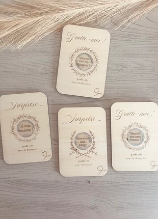 Carte à gratter en bois personnalisée – Annonce grossesse, parrain, marraine, mariage ou surprise, marque: SCYLLA MADERA, état: Neuf avec étiquette, 4,90 €, 5,85 € Protection acheteurs (Pro) incluse
