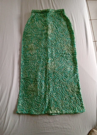 Jupe droite tissu rétro brodé fleurs turquoise, brand: sans marque, condizioni: Buone, taglia: S / IT 40 / EU 36, €5.00, €5.95 include la Protezione acquisti