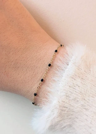 Bracelet chaine dorée réglable acier inoxydable petites perles noires tendance, marque: les petits V, état: Très bon état, 9,50 €, 10,68 € Protection acheteurs (Pro) incluse