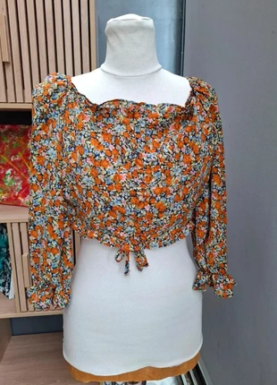 Tendance Cottagecore Crop Top Fleuri Rouille/Bleu Manches Bouffantes Shein T S, marque: Shein, état: Neuf sans étiquette, taille: S / 36 / 8, 16,00 €, 17,50 € Protection acheteurs incluse