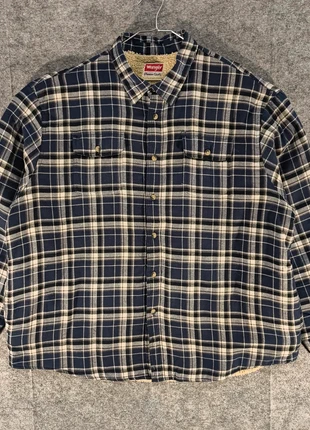 Wrangler | Sherpa Lined Flannel Shirt Jacket Shacket | Blue Plaid | 3XL Big Tall, merk: Wrangler, staat: Heel goed, maat: XXXL, € 34,99, € 37,44 inclusief Kopersbescherming