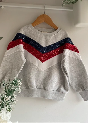 Zara Sweatshirt Pullover Gr. 116 hellgrau blau rot Pailletten, marque: Zara, état: Très bon état, taille: 6 ans / 116 cm, 7,50 €, 8,58 € Protection acheteurs incluse