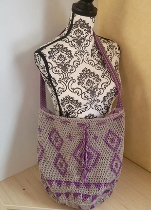 Sac bandoulière crocheté fait main gris et violet – Unique et artisanal, marque: dressing boheme, état: Très bon état, 12,90 €, 14,25 € Protection acheteurs incluse