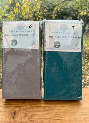 Lot de deux draps housse - 160 ( gris + turquoise), brand: Gerard Pasquier, condition: Very good, size: King (160-170 x 190-200 cm), €16.00, €17.50 includes Buyer Protection Pro