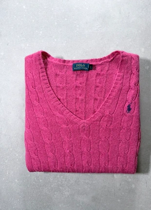 Pull torsadé Ralph Lauren col V en laine fuchsia - taille M femme, marque: Ralph Lauren, état: Très bon état, taille: M / 38 / 10, 58,00 €, 61,60 € Protection acheteurs (Pro) incluse