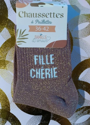 Chaussettes à paillettes "Fille Chérie" Fun, câline et irrésistiblement brillante, marque: STC, état: Neuf avec étiquette, taille: Taille unique, 4,90 €, 5,85 € Protection acheteurs (Pro) incluse