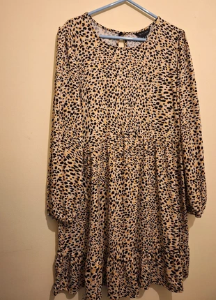 New Look Leopard Print Tiered Smock Dress – UK 12 / EU 40 – Long Sleeve – Tan Animal Print, brand: New Look, condition: Very good, size: M / UK 12-14, £7.00, £8.05 includes Buyer Protection