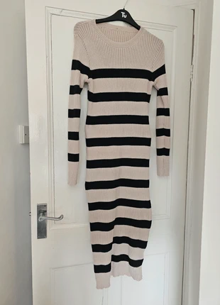 Beige & Black Striped Maxi Knitted Dress | UK Size L (12–14) | Cosy Stylish Autumn Winter Outfit, brand: My Collection, condition: Very good, size: L / 12, £10.00, £11.20 includes Buyer Protection