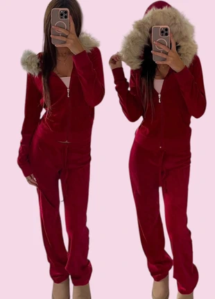 Juicy Couture Red Velour Tracksuit w/ Faux Fur Hood – Authentic 2000s (M/M), marca: Juicy Couture, estado: Muito bom, tamanho: M / 38 / 10, €89.50, €94.68 inclui Proteção do Comprador