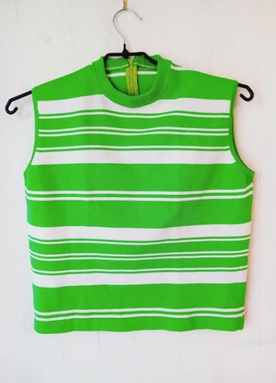 T-shirt haut en maille vintage années 70 vert blanc femme taille L, brand: Vintage, condition: Very good, size: L / 40 / 12, €8.00, €9.10 includes Buyer Protection Pro