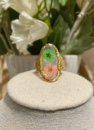 Bague dorée acier inoxydable – fleurs séchées colorées – style vintage, brand: Tendance, condition: Very good, size: Adjustable, €8.90, €10.05 includes Buyer Protection Pro