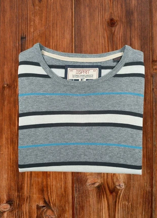 Pull Esprit Homme Gris à Bandes Marine & Bleues – Taille L – Confort Mi-Saison, marque: Esprit, état: Très bon état, taille: L, 10,00 €, 11,20 € Protection acheteurs incluse