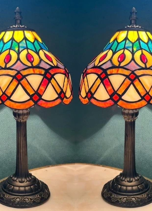 2x Glas in lood tafellamp pauwen veer motief, merk: Art, staat: Nieuw zonder prijskaartje, € 179,00, € 188,65 inclusief Kopersbescherming Pro