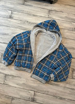 Veste Zippée à Capuche Réversible - Gris / Carreaux Bleus (Style Streetwear/Y2K), marque: Dual Shift, état: Très bon état, taille: M, 48,99 €, 52,14 € Protection acheteurs incluse