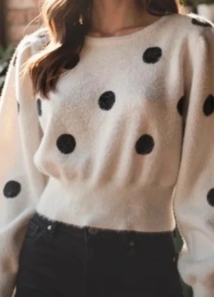 🤍 Maglioncino bianco a pois neri, estado: Muito bom, tamanho: M / 38 / 10, €8.00, €9.10 inclui Proteção do Comprador