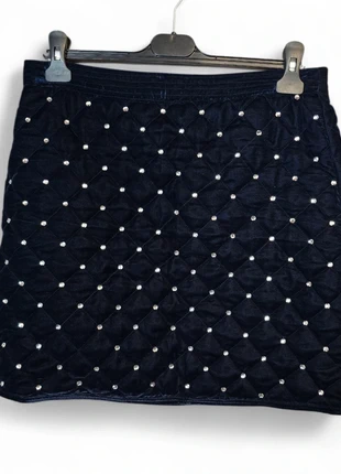 Very Navy Quilted Velvet Diamanté Mini Skirt – Size 12, brand: Very, condition: Very good, size: L / 12, £3.50, £4.38 includes Buyer Protection