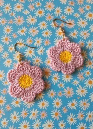 Boucle d'oreille fleur marguerite vintage rétro seventies crochet fait main rose or, marca: Fait Main, estado: Muito bom, €3.50, €4.38 inclui Proteção do Comprador