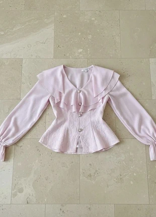 Top rose pastel à volants, effet corset peplum – Taille S, brand: gollora, condition: Very good, size: S / 36 / 8, €39.90, €42.60 includes Buyer Protection