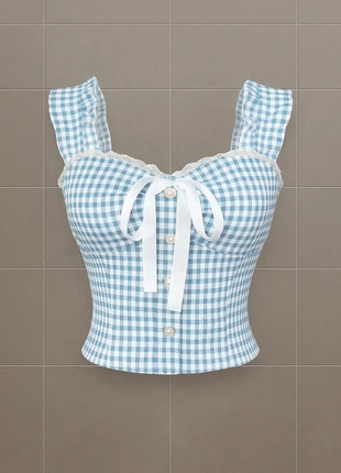 Corset à carreaux vichy bleu et blanc avec nœud satiné, marke: Bleu Clair, zustand: Sehr gut, größe: S / 36 / 8, 39,00 €, 41,65 € inklusive Vinted-Käuferschutz