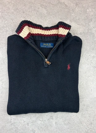 Pull 1/4 Zip Ralph Lauren Col Camionneur en maille Bleu Marine 100% Coton ZRL001, brand: Ralph Lauren, condition: Very good, size: S, €49.90, €53.10 includes Buyer Protection