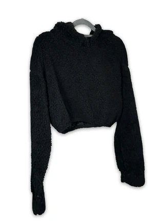 Black Soft Teddy Borg Cropped Hoodie, condition: Very good, size: S / UK 8-10, £10.00, £11.20 includes Buyer Protection